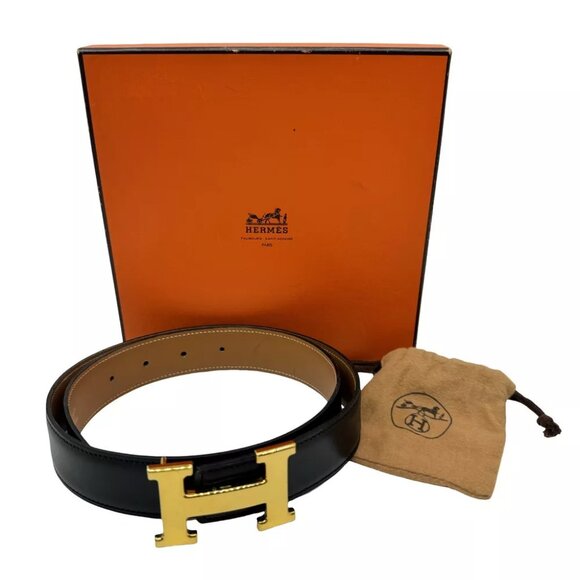 HERMES Constance H Buckle Belt 70 Circle In Y Black Leather - Picture 1 of 14